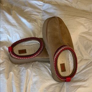 UGG Women's Brown Slippers with Red Accents